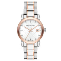 Burberry Ladies Watch Diamond Check Stamped 34mm Two Tone Rose Gold BU9127