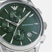 Emporio Armani Paolo Chronograph Green Dial Silver Steel Strap Watch For Men - AR11529