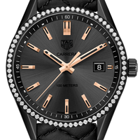 Tag Heuer Carrera Diamonds Anthracite Black Dial Black Leather Strap Watch for Women - WAR1115.FC6392