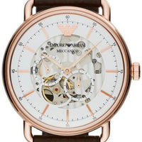 Emporio Armani Meccanico Automatic White Dial Brown Leather Strap Watch For Men - AR60027