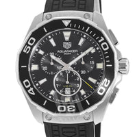 Tag Heuer Carrera Aquaracer Quartz Chronograph Black Dial Black Rubber Strap Watch for Men - CAY111A.FT6041