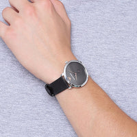Emporio Armani Modern Slim Quartz Grey Dial Black Leather Strap Watch For Men - AR11162