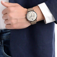 Emporio Armani Aviator Chronograph Quartz Grey Dial Beige Leather Strap Watch For Men - AR11107