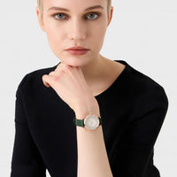 Emporio Armani Pro Planet Analog Silver Dial Green Leather Strap Watch For Women - AR11517