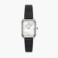 Emporio Armani Gioia Analog Mother of Pearl Dial Black Leather Strap Watch For Women - AR11148