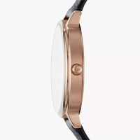 Emporio Armani Kappa Mother of Pearl Dial Black Leather Strap Watch For Women - AR80011