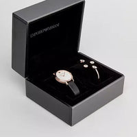 Emporio Armani Kappa Mother of Pearl Dial Black Leather Strap Watch For Women - AR80011