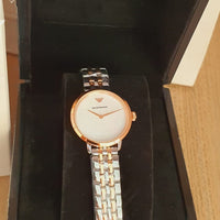 Emporio Armani Modern Slim Analog Mother of Pearl Dial Two Tone Steel Strap Watch For Women - AR11157