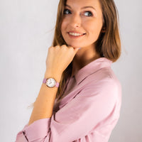 Emporio Armani Kappa Mother Of Pearl White Dial Pink Leather Strap Watch For Women - AR11130