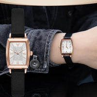 Emporio Armani Gianni T Bar Quartz White Dial Black Leather Strap Watch For Women - AR11408