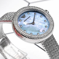 Emporio Armani Rosa Diamonds Mother of Pearl Blue Dial Silver Mesh Bracelet Watch For Women - AR11380