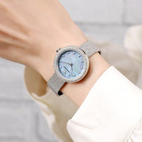 Emporio Armani Rosa Diamonds Mother of Pearl Blue Dial Silver Mesh Bracelet Watch For Women - AR11380