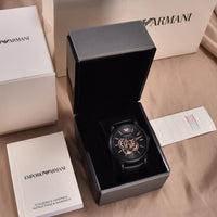 Emporio Armani Luigi Automatic Skeleton Black Dial Black Leather Strap Watch For Men - AR60012
