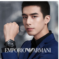 Emporio Armani Aviator Chronograph Black Dial Black Leather Strap Watch For Men - AR60028