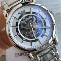 Emporio Armani Meccanico Automatic Silver Dial Silver Steel Strap Watch for Men - AR60006