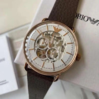 Emporio Armani Meccanico Automatic White Dial Brown Leather Strap Watch For Men - AR60027