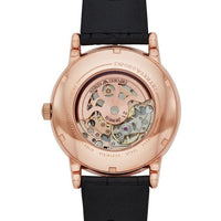 Emporio Armani Meccanico Skeleton Silver Dial Black Leather Strap Watch For Men - AR60031