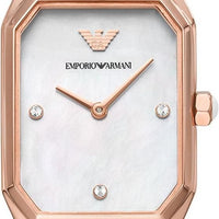 Emporio Armani Gioia Quartz Mother of Pearl Dial Black Leather Strap Watch For Women - AR11390