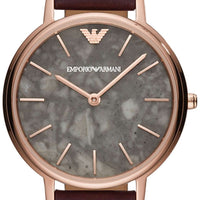 Emporio Armani Quartz Grey Dial Brown Leather Strap Watch For Women - AR11172