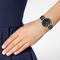 Emporio Armani Kappa Quartz Black Dial Black Leather Strap Watch For Women - AR11064