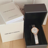Emporio Armani Modern Slim Analog Mother of Pearl Dial Two Tone Steel Strap Watch For Women - AR11157