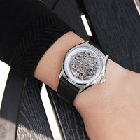 Emporio Armani Meccanico White Skeleton Dial Black Leather Strap Watch For Men - AR60003