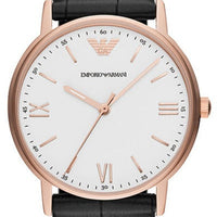 Emporio Armani Kappa Quartz White Dial Black Leather Strap Watch For Men - AR80015