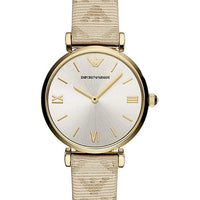 Emporio Armani Gianni T Bar Analog Silver Dial Beige Leather Strap Watch For Women - AR11127