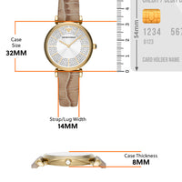 Emporio Armani Gianni T Bar Crystals Silver Dial Brown Leather Strap Watch For Women - AR11518