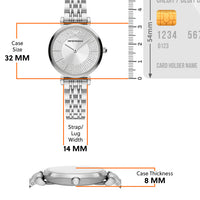 Emporio Armani Gianni T-Bar Quartz Silver Dial Silver Steel Strap Watch For Women - AR11445
