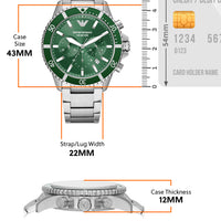 Emporio Armani Diver Chronograph Green Dial Silver Steel Strap Watch For Men - AR11500