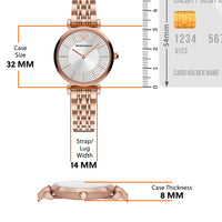 Emporio Armani Gianni T-Bar Crystals Silver Dial Rose Gold Steel Strap Watch For Women - AR11446