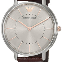 Emporio Armani Dress Quartz Silver Dial Brown Leather Strap Watch For Women - AR11063