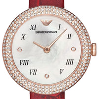 Emporio Armani Rosa Two Hand White Dial Red Leather Strap Watch For Women - AR11357