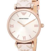 Emporio Armani Gianni T Bar Analog Silver Dial Beige Leather Strap Watch For Women - AR11127