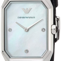 Emporio Armani Gioia Analog Mother of Pearl Dial Black Leather Strap Watch For Women - AR11148