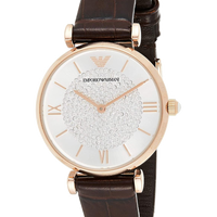 Emporio Armani Gianni T-Bar Silver Dial Brown Leather Strap Watch For Women - AR11269