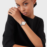 Emporio Armani Gianni T-Bar Quartz Silver Dial Silver Steel Strap Watch For Women - AR11445