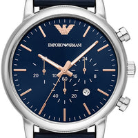 Emporio Armani Luigi Chronograph Blue Dial Blue Leather Strap Watch For Men - AR11451