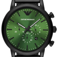 Emporio Armani Luigi Chronograph Green Dial Black Mesh Bracelet Watch For Men - AR11470
