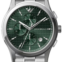 Emporio Armani Paolo Chronograph Green Dial Silver Steel Strap Watch For Men - AR11529