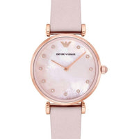 Emporio Armani Kappa Mother Of Pearl White Dial Pink Leather Strap Watch For Women - AR11130
