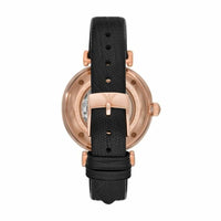 Emporio Armani Gianni T Bar Mother of Pearl White Dial Black Leather Strap Watch For Women - AR60047