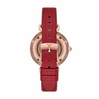 Emporio Armani Gianni T-Bar Mother of Pearl White Dial Red Leather Strap Watch For Women - AR60048