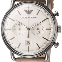 Emporio Armani Aviator Chronograph Quartz Grey Dial Beige Leather Strap Watch For Men - AR11107