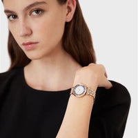 Emporio Armani Gianni T-Bar Quartz Crystals Black Dial Gold Steel Strap Watch For Women - AR11423