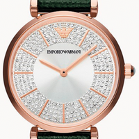 Emporio Armani Pro Planet Analog Silver Dial Green Leather Strap Watch For Women - AR11517