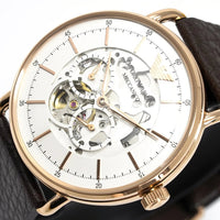 Emporio Armani Meccanico Automatic White Dial Brown Leather Strap Watch For Men - AR60027