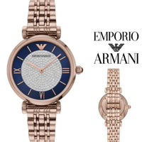 Emporio Armani Gianni T-Bar Quartz Crystals Black Dial Gold Steel Strap Watch For Women - AR11423