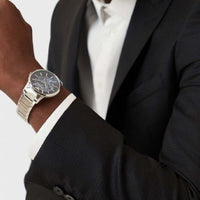 Emporio Armani Renato Automatic Blue Dial Silver Steel Strap Watch For Men - AR60037